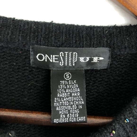 One Step Up Women's Size Small Black Silk Angora Wool Blend Cardigan Sweater - Picture 8 of 10